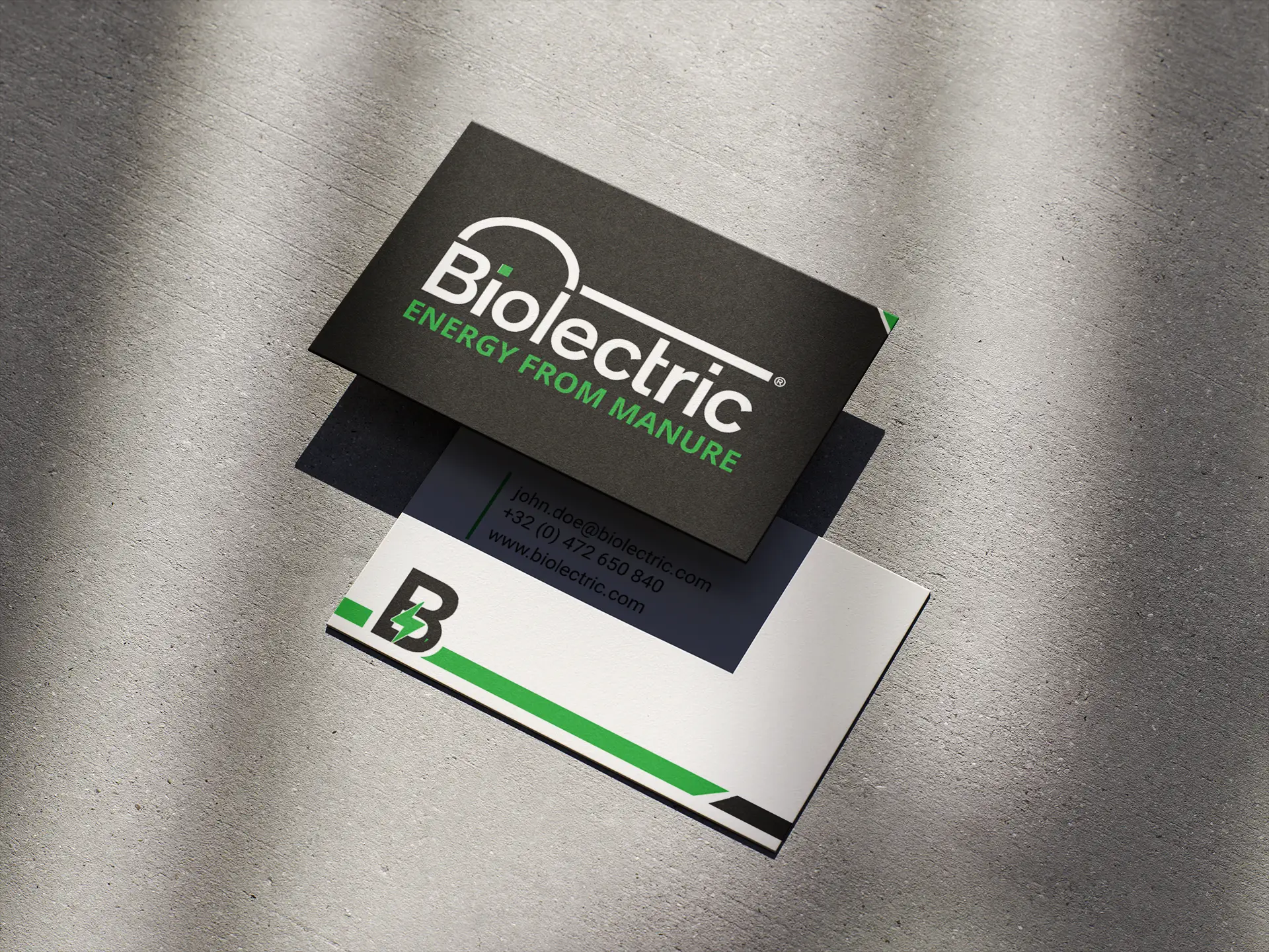 Mockup van de Biolectric Business Cards